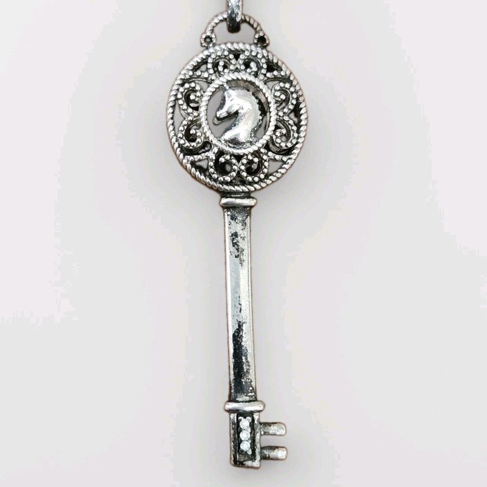 Vintage 90s Bailey Banks and Biddle Sterling Diamond Gothic Unicorn Key pendant